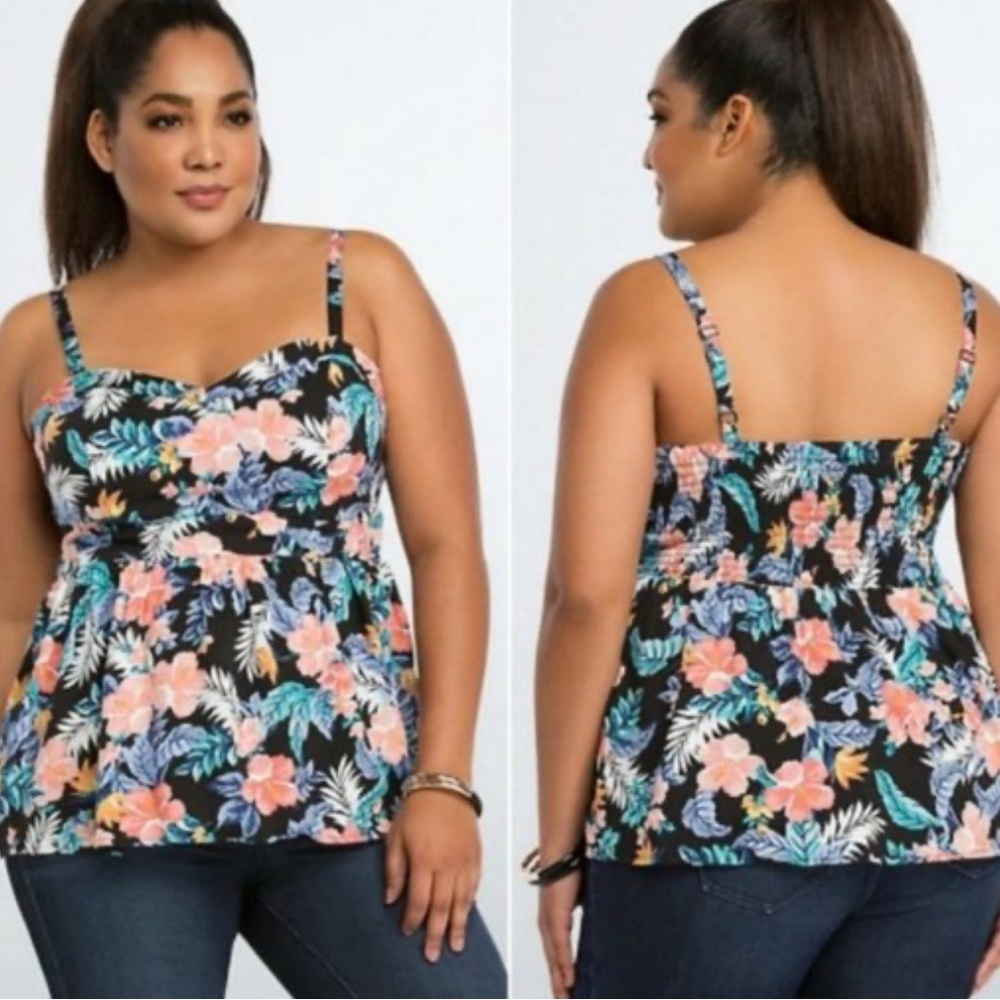 Torrid Hawaiian Floral Babydoll Tank Top Size 2XL Stretch Coastal Beach Resort